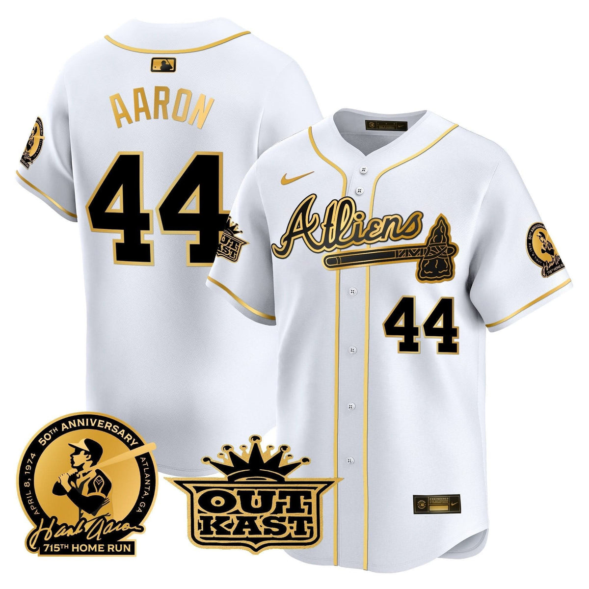 Atlanta Braves Atliens & Hank Aaron Patch Vapor Premier Limited Jersey - Stitched