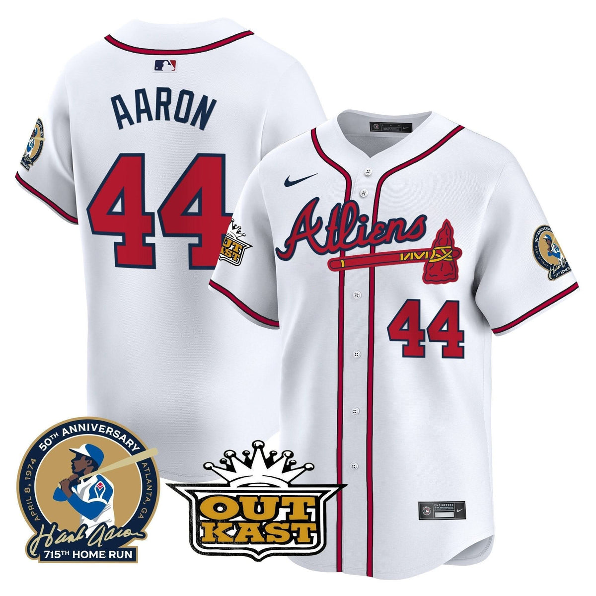 Atlanta Braves Atliens & Hank Aaron Patch Vapor Premier Limited Jersey - Stitched