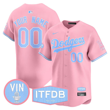 Los Angeles Dodgers Vin ITFDB Patch Bubblegum Pink Vapor Premier Limited Custom Jersey - Stitched-Cuztomshoes