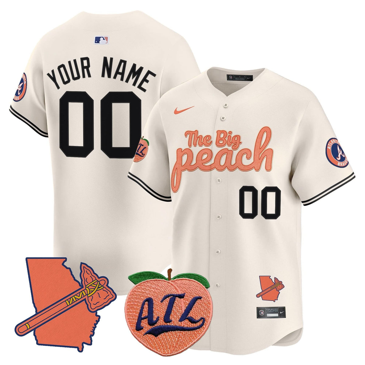 Atlanta Braves The Big Peach Vapor Premier Limited Custom Jersey V3 - Stitched-Cuztomshoes