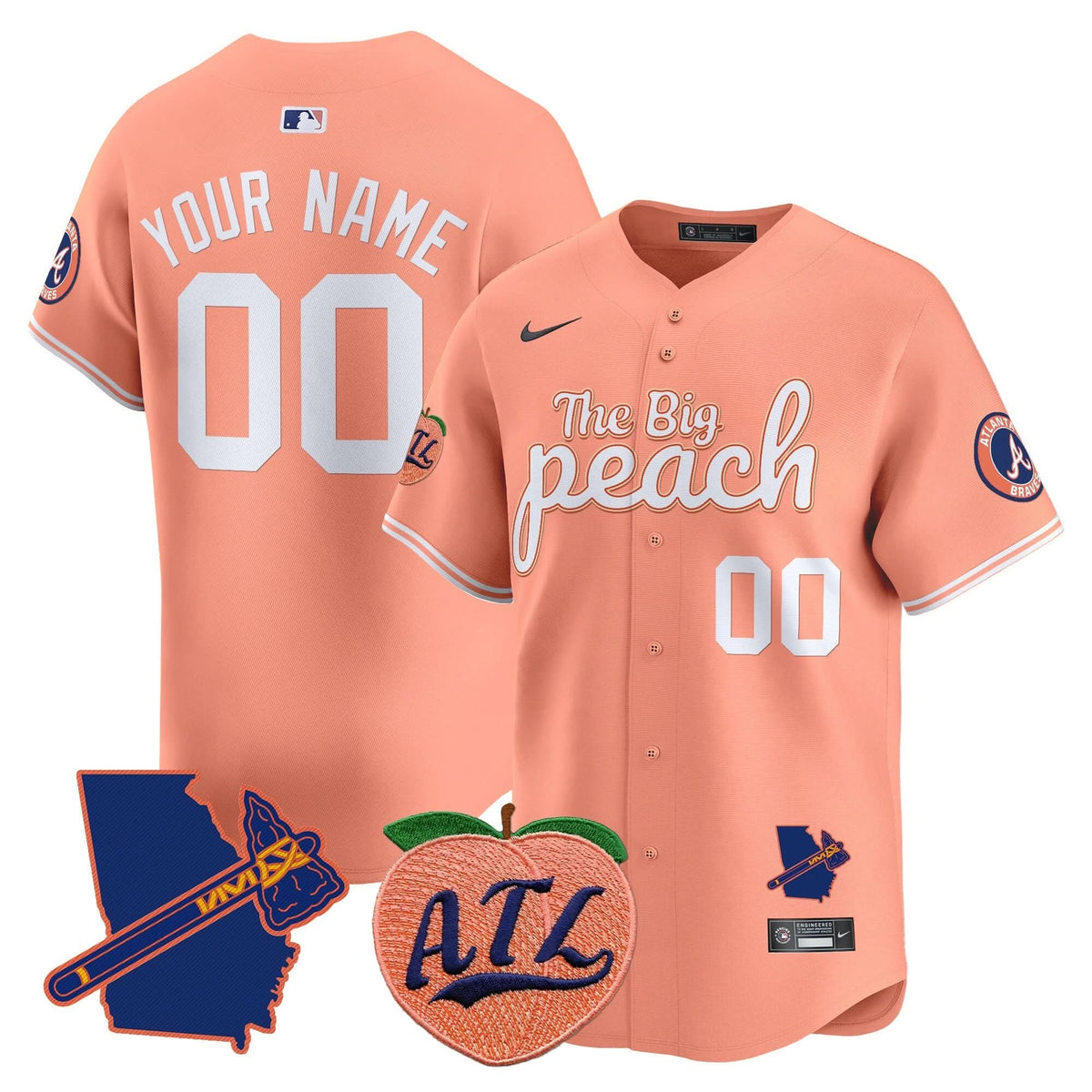 Atlanta Braves The Big Peach Vapor Premier Limited Custom Jersey V3 - Stitched-Cuztomshoes