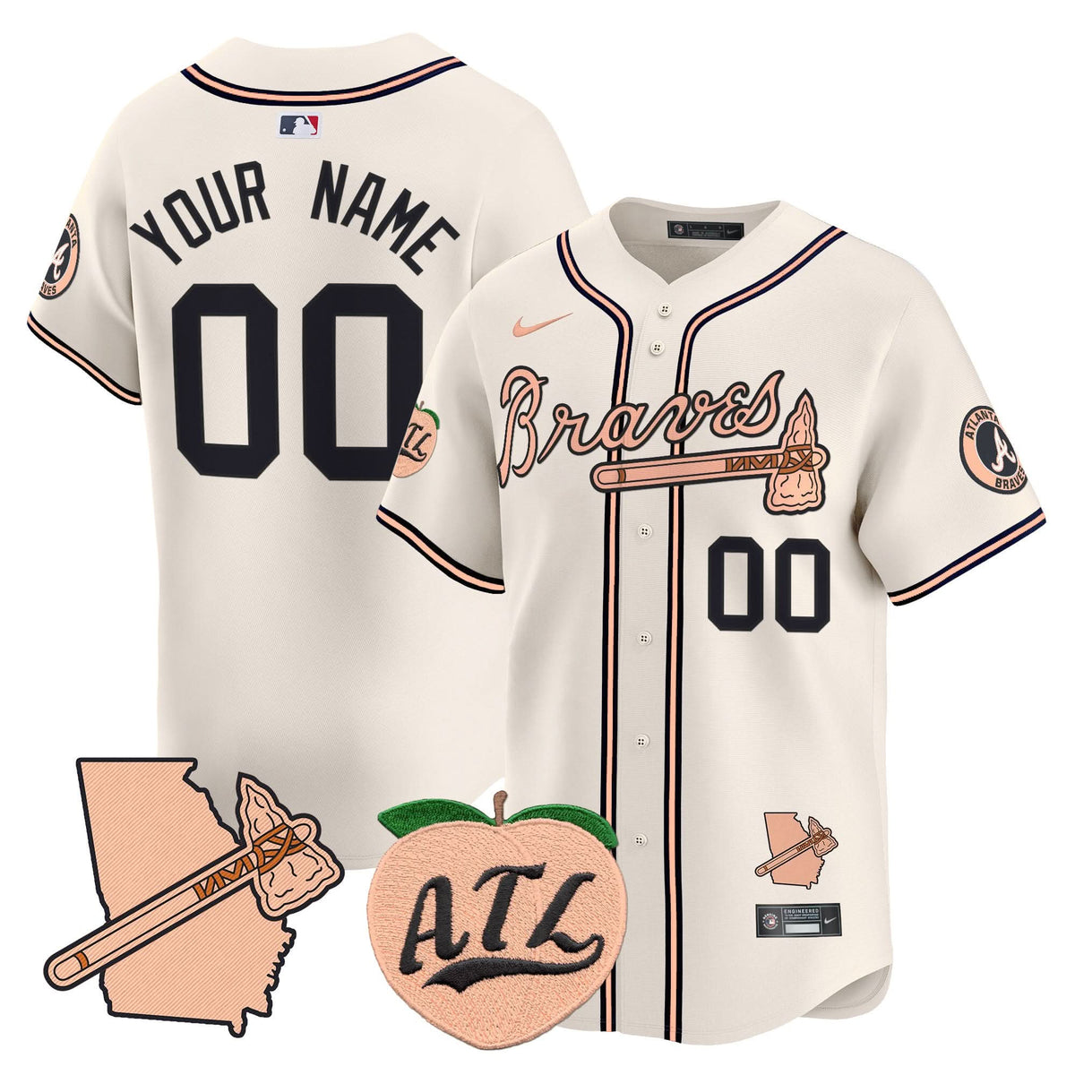 Atlanta Braves Peach Vapor Premier Limited Custom Jersey - Stitched