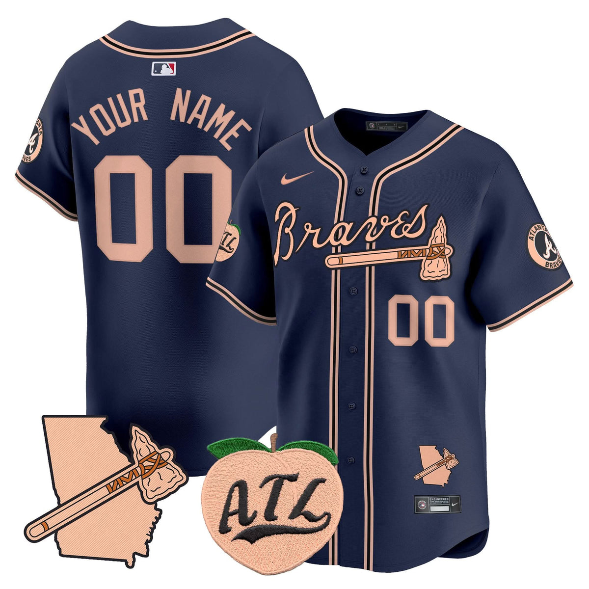 Atlanta Braves Peach Vapor Premier Limited Custom Jersey - Stitched