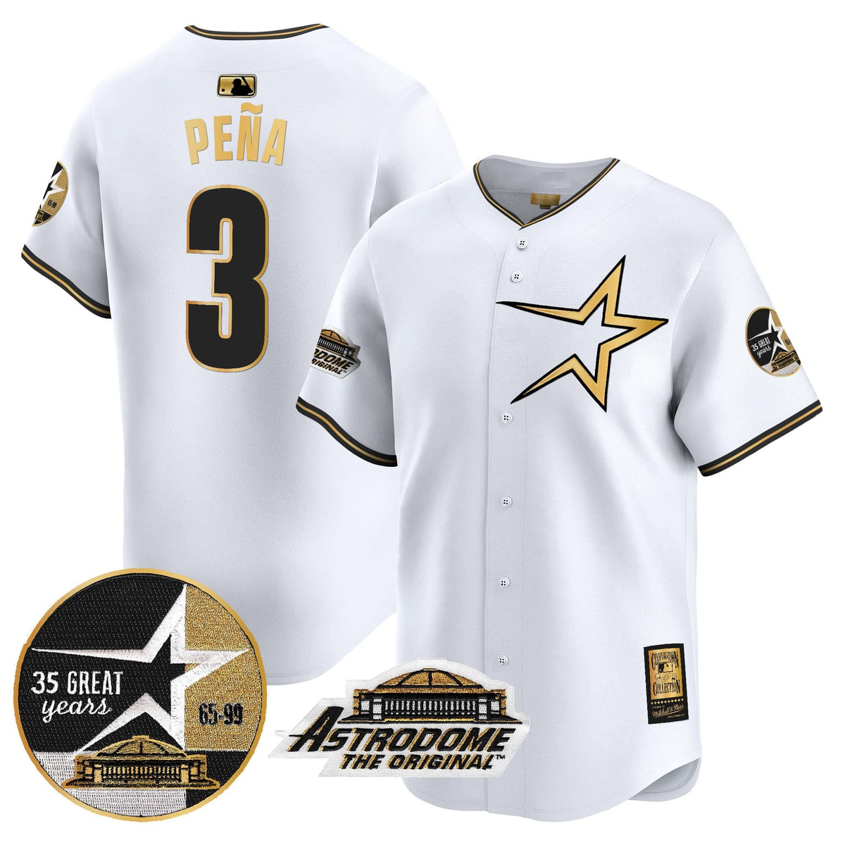 Houston Astros 1999 Throwback 35th & Astrodome Patch Vapor Premier Limited Jersey - Stitched-Cuztomshoes