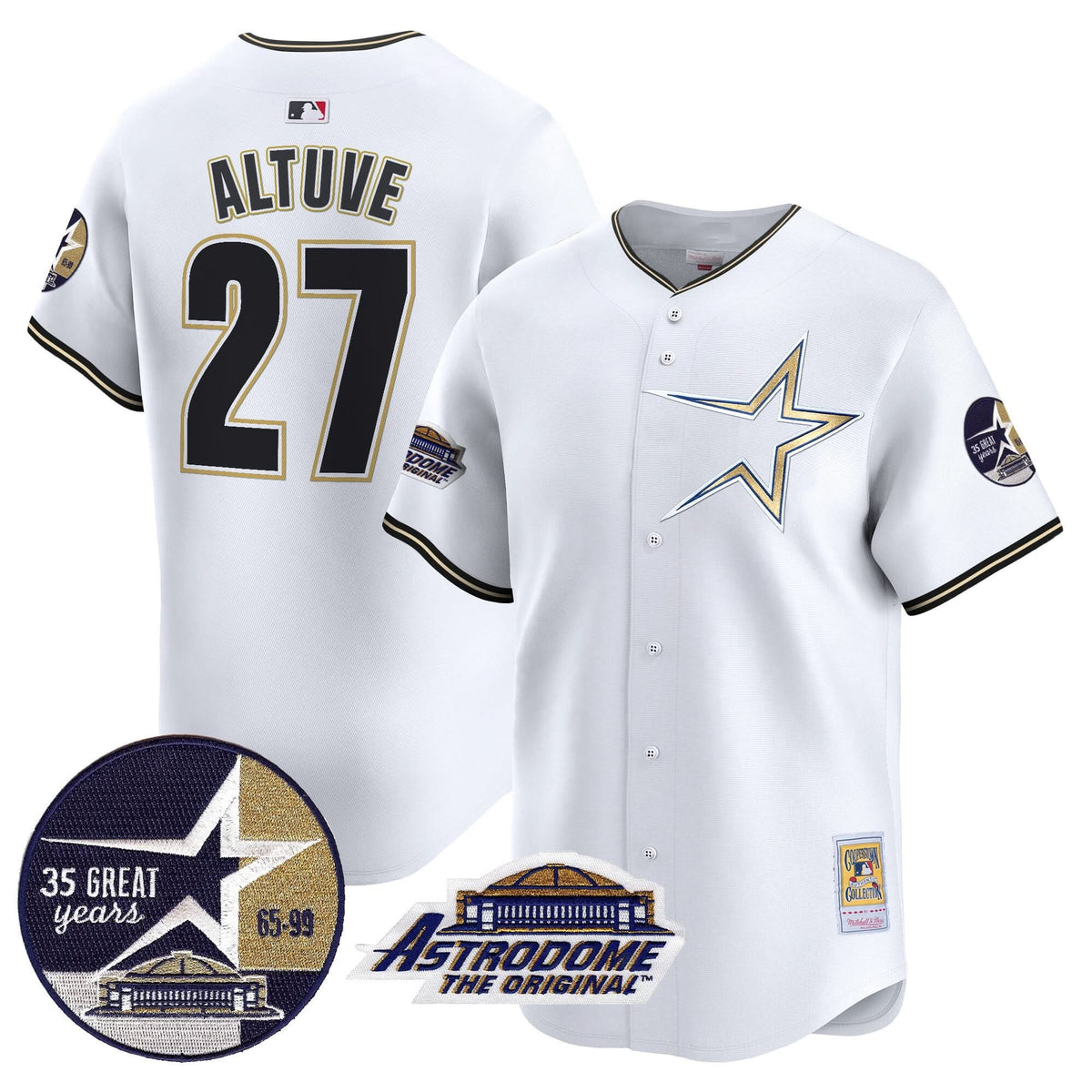Houston Astros 1999 Throwback 35th & Astrodome Patch Vapor Premier Limited Jersey - Stitched-Cuztomshoes
