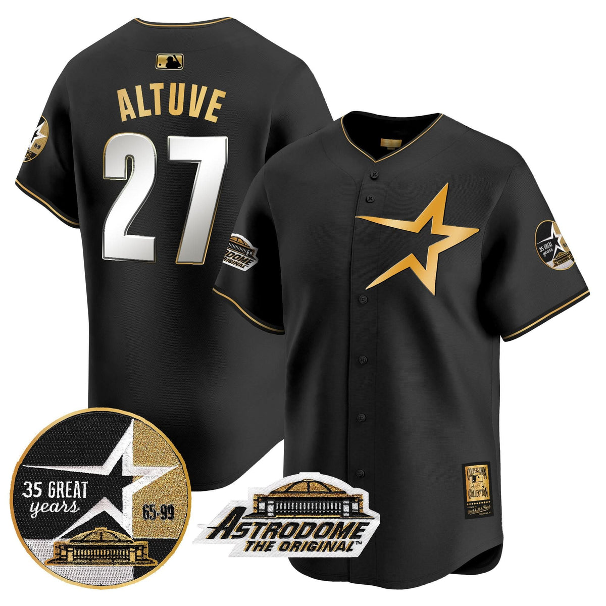 Houston Astros 1999 Throwback 35th & Astrodome Patch Vapor Premier Limited Jersey - Stitched-Cuztomshoes