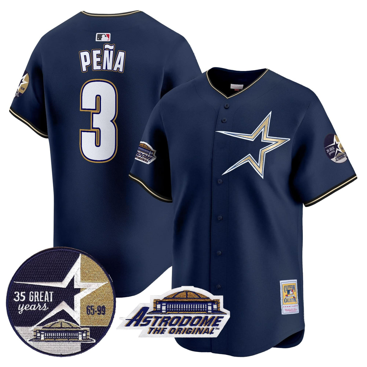 Houston Astros 1999 Throwback 35th & Astrodome Patch Vapor Premier Limited Jersey - Stitched-Cuztomshoes