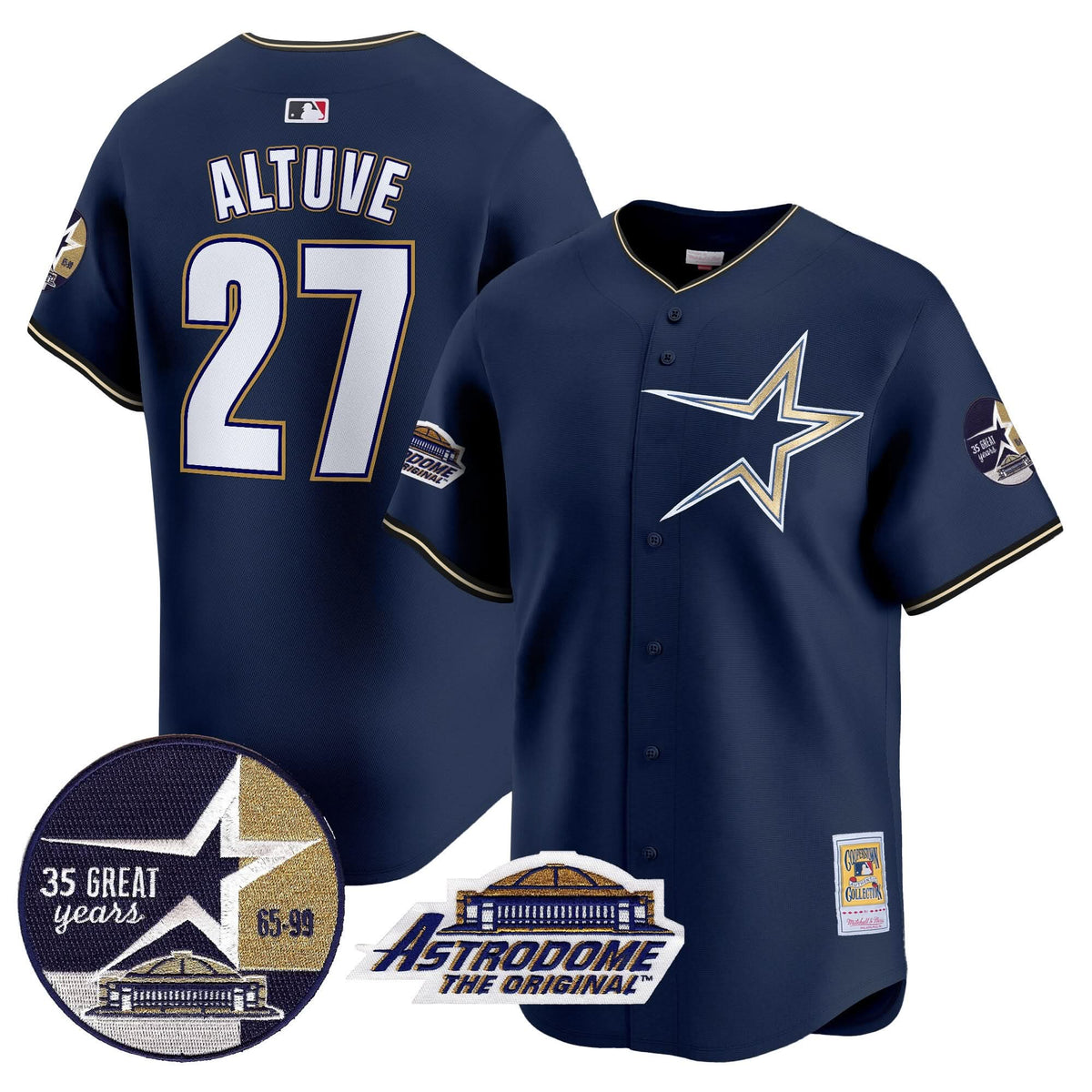 Houston Astros 1999 Throwback 35th & Astrodome Patch Vapor Premier Limited Jersey - Stitched-Cuztomshoes