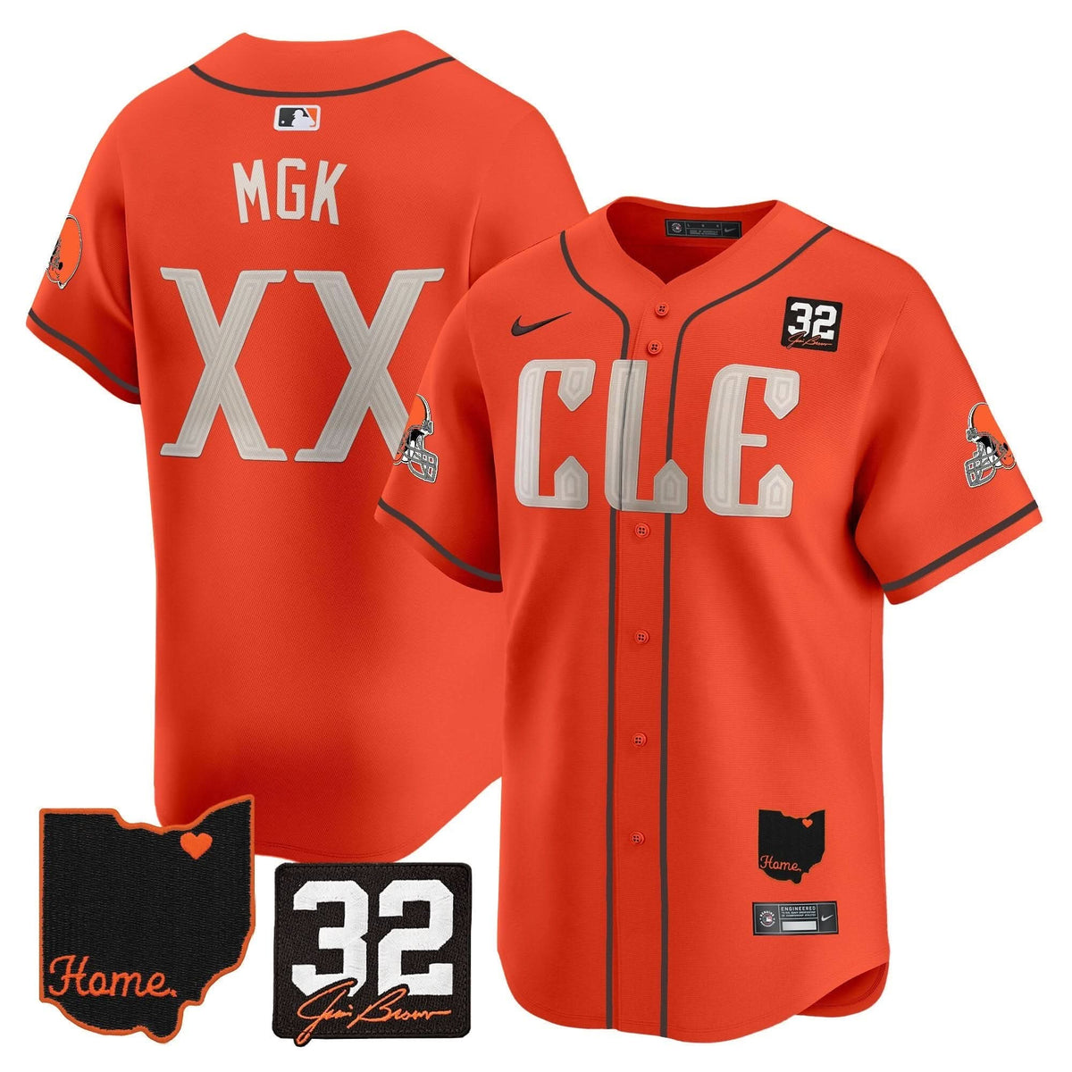 Cleveland Guardians #32 Jim Brown Memorial & Home Patch Vapor Premier Limited Jersey - Stitched