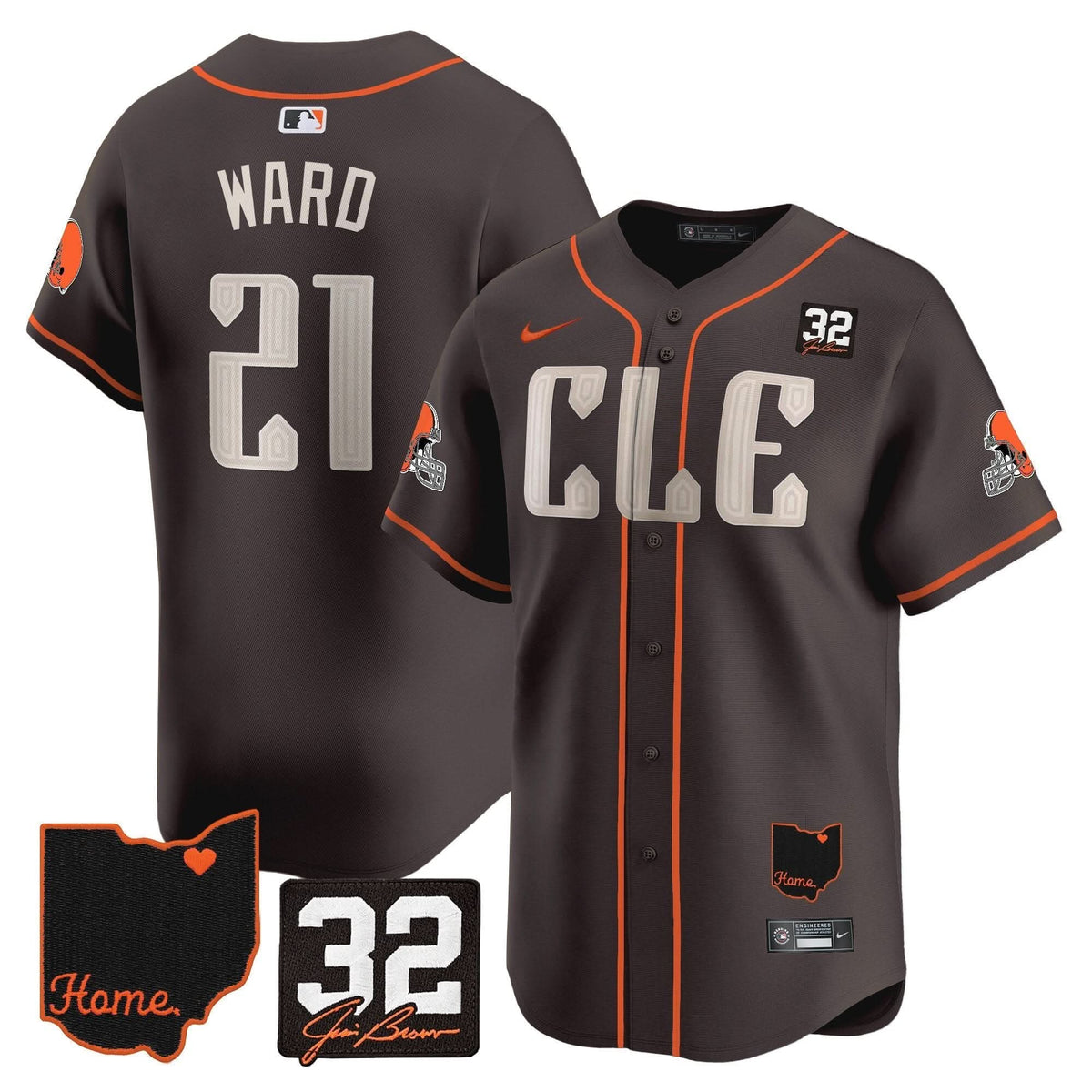 Cleveland Guardians #32 Jim Brown Memorial & Home Patch Vapor Premier Limited Jersey - Stitched