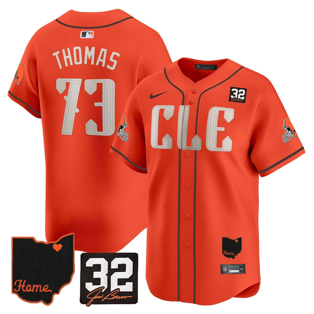 Cleveland Guardians #32 Jim Brown Memorial & Home Patch Vapor Premier Limited Jersey - Stitched