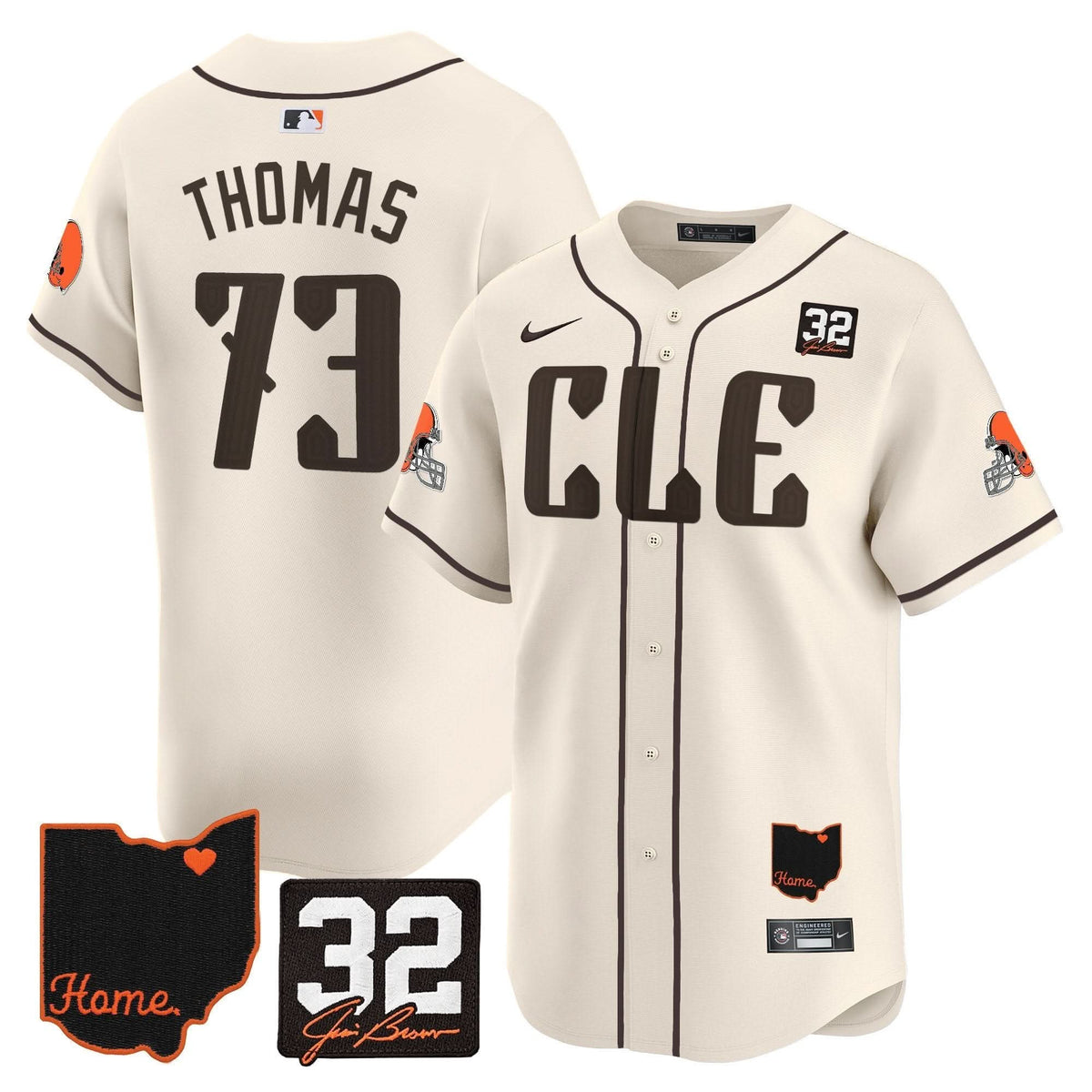 Cleveland Guardians #32 Jim Brown Memorial & Home Patch Vapor Premier Limited Jersey - Stitched