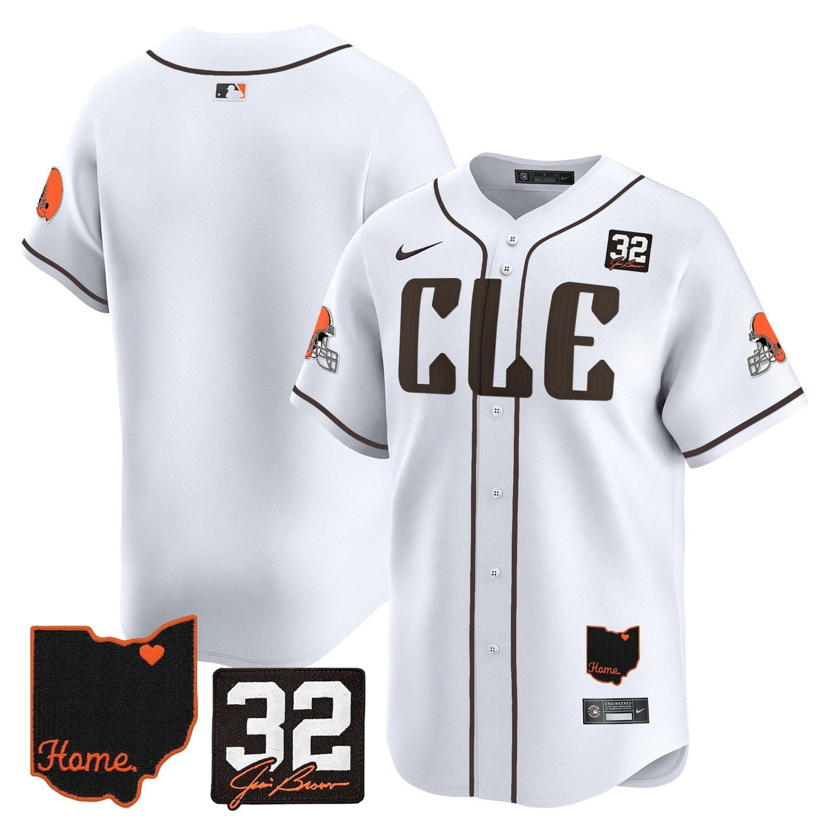 Cleveland Guardians #32 Jim Brown Memorial & Home Patch Vapor Premier Limited Jersey - Stitched