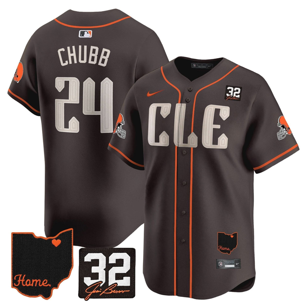 Cleveland Guardians #32 Jim Brown Memorial & Home Patch Vapor Premier Limited Jersey - Stitched