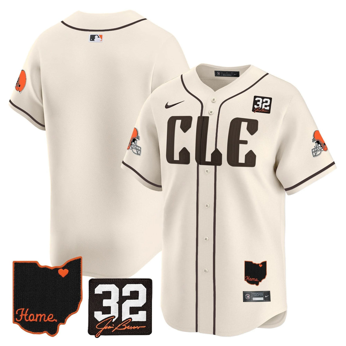 Cleveland Guardians #32 Jim Brown Memorial & Home Patch Vapor Premier Limited Jersey - Stitched
