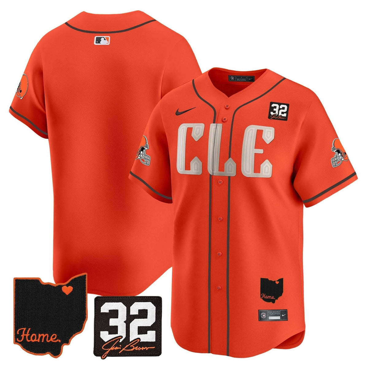 Cleveland Guardians #32 Jim Brown Memorial & Home Patch Vapor Premier Limited Jersey - Stitched