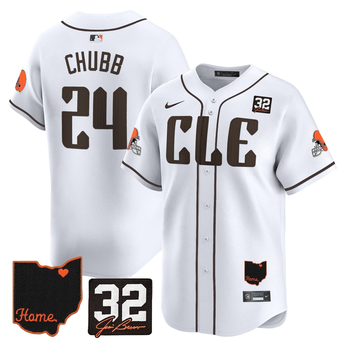 Cleveland Guardians #32 Jim Brown Memorial & Home Patch Vapor Premier Limited Jersey - Stitched