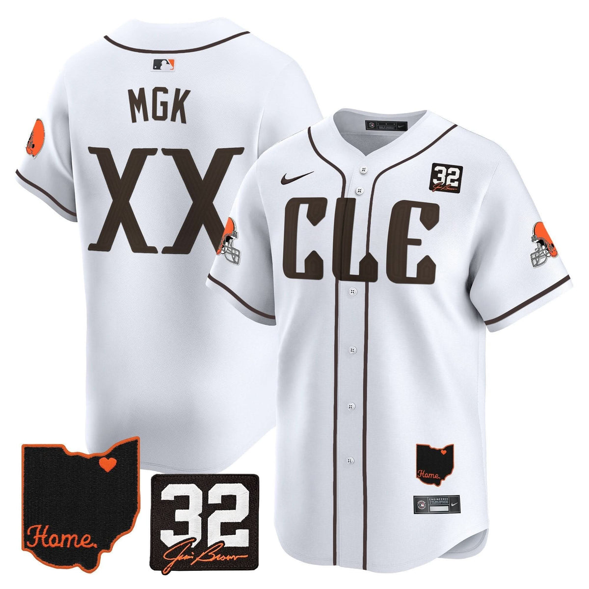 Cleveland Guardians #32 Jim Brown Memorial & Home Patch Vapor Premier Limited Jersey - Stitched