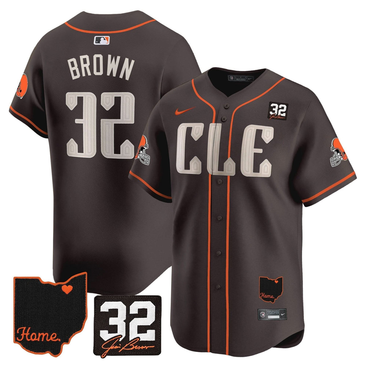 Cleveland Guardians #32 Jim Brown Memorial & Home Patch Vapor Premier Limited Jersey - Stitched