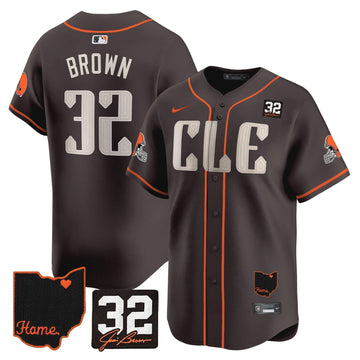 Cleveland Guardians #32 Jim Brown Memorial & Home Patch Vapor Premier Limited Jersey - Stitched
