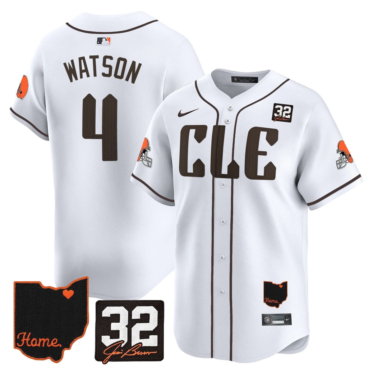 Cleveland Guardians #32 Jim Brown Memorial & Home Patch Vapor Premier Limited Jersey - Stitched