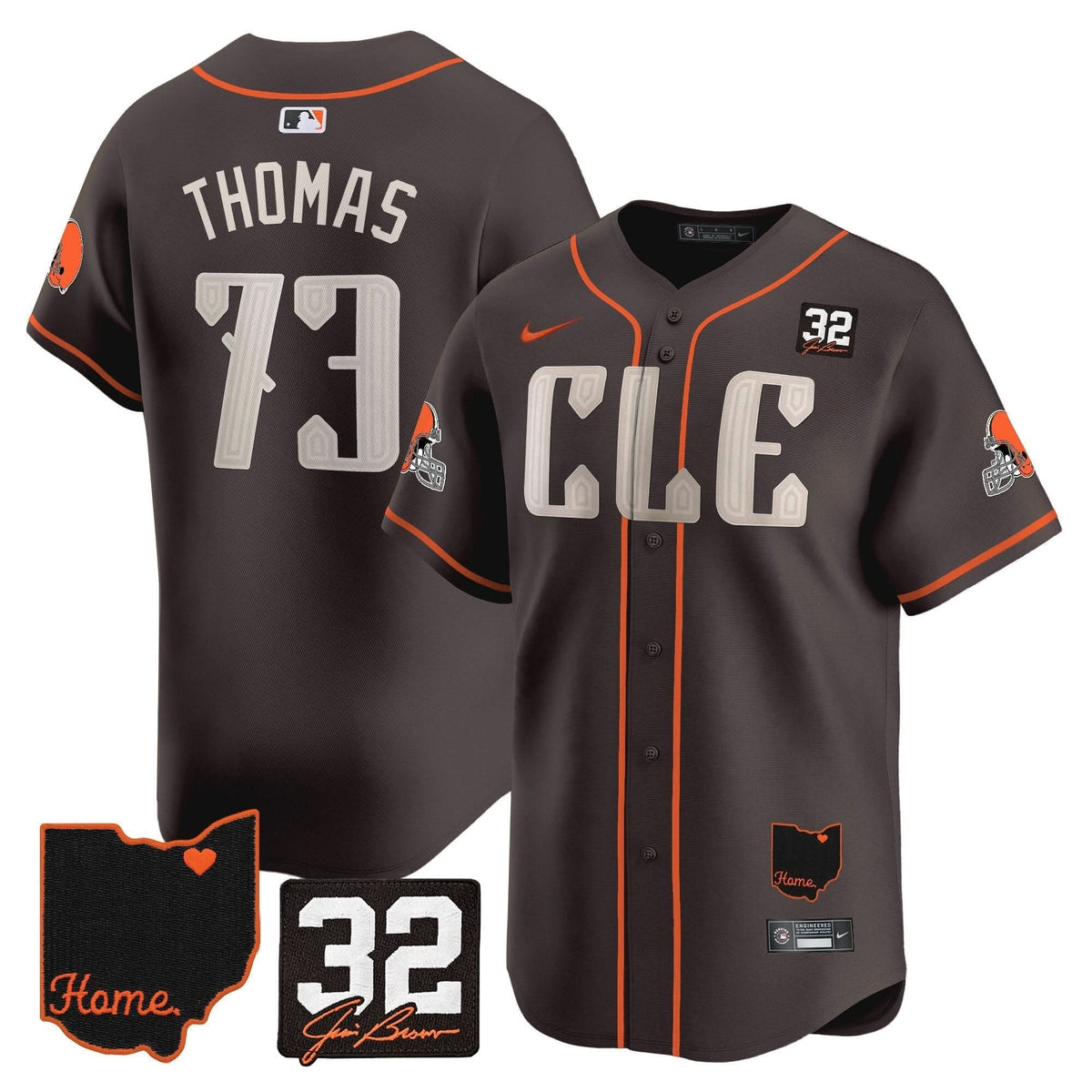 Cleveland Guardians #32 Jim Brown Memorial & Home Patch Vapor Premier Limited Jersey - Stitched