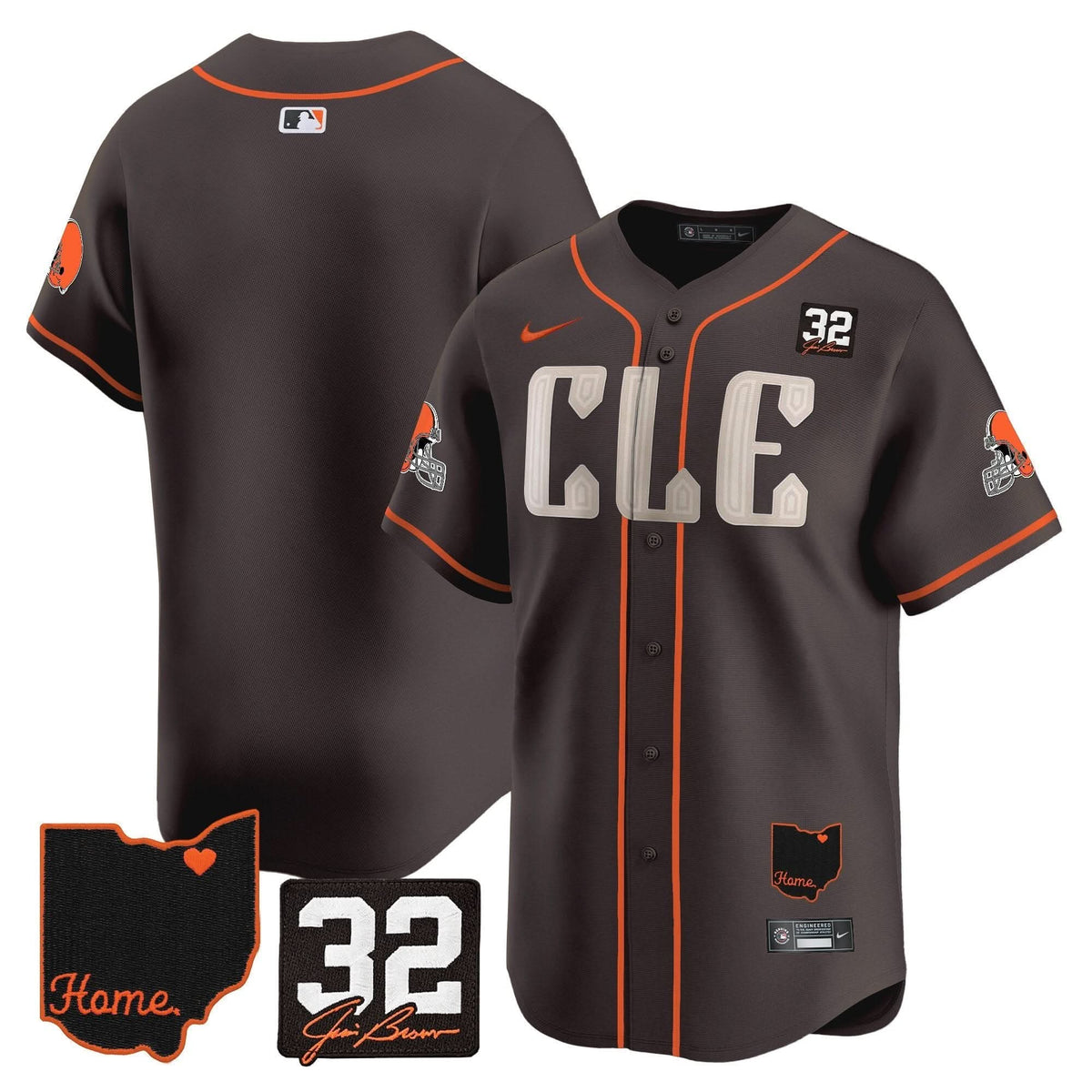 Cleveland Guardians #32 Jim Brown Memorial & Home Patch Vapor Premier Limited Jersey - Stitched