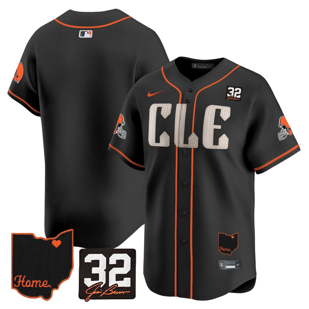 Cleveland Guardians #32 Jim Brown Memorial & Home Patch Vapor Premier Limited Jersey - Stitched