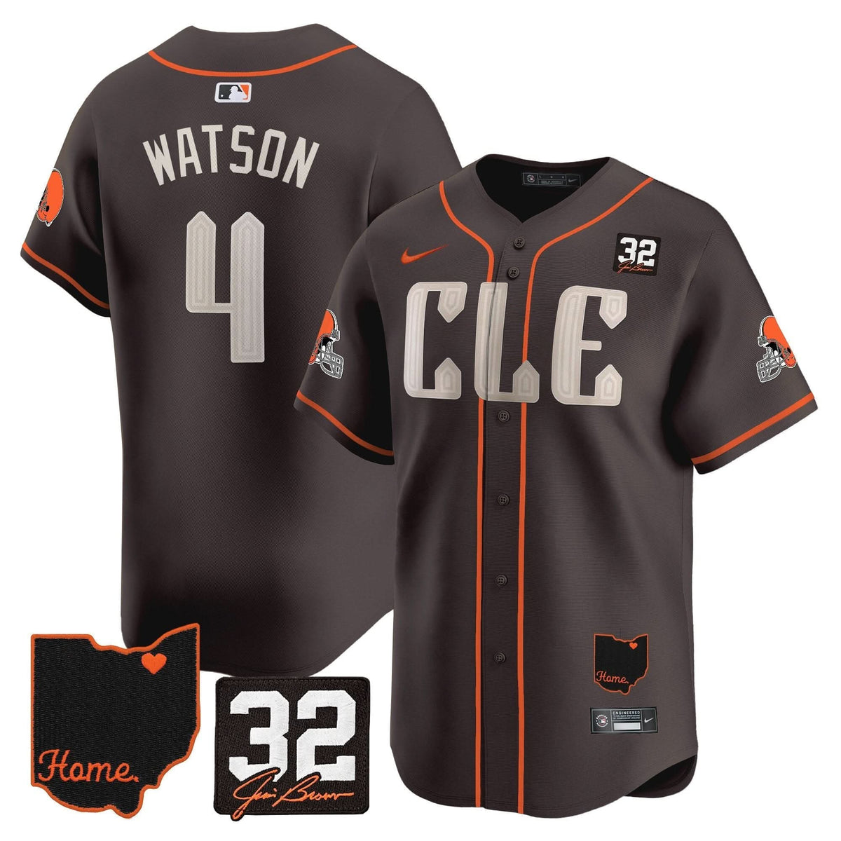Cleveland Guardians #32 Jim Brown Memorial & Home Patch Vapor Premier Limited Jersey - Stitched