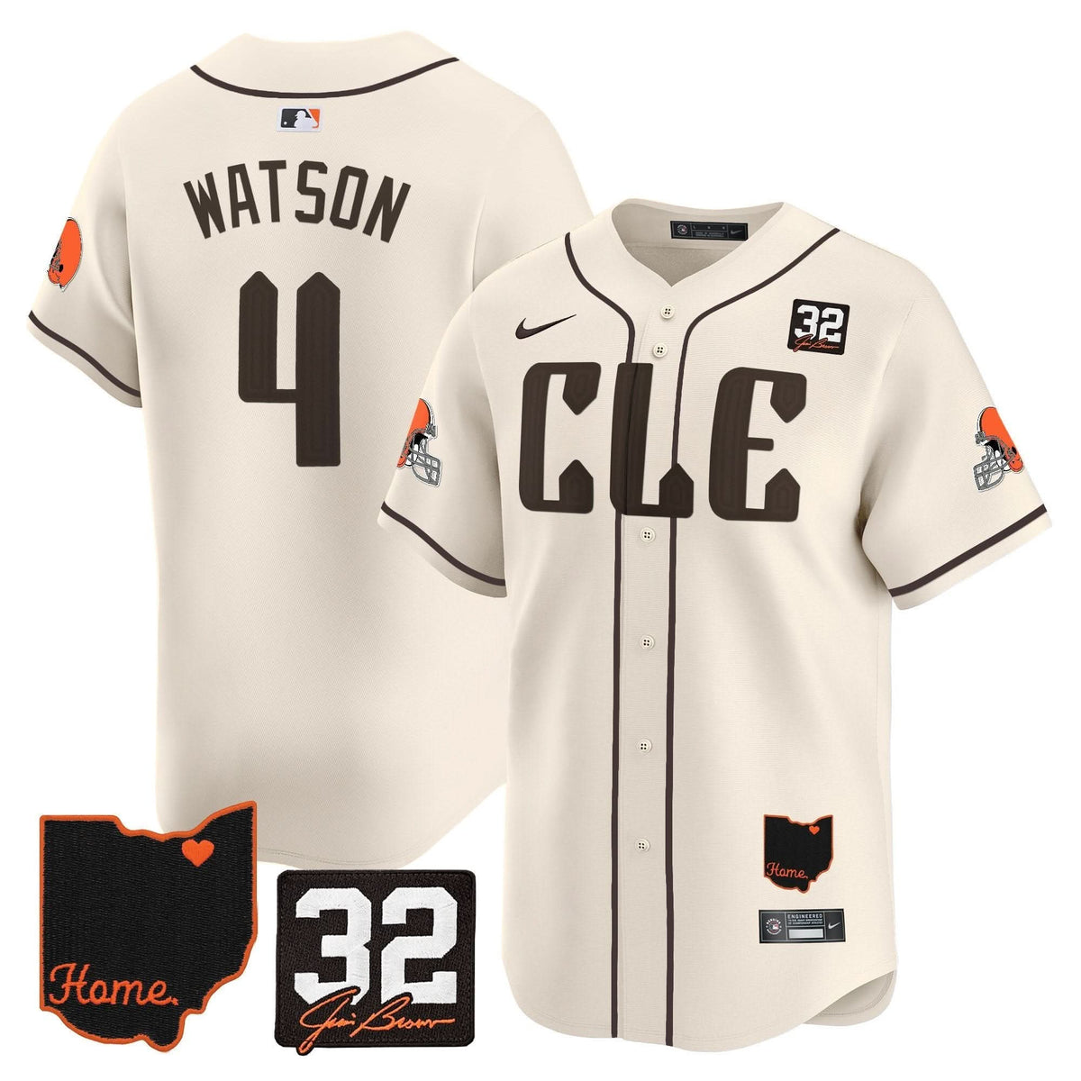 Cleveland Guardians #32 Jim Brown Memorial & Home Patch Vapor Premier Limited Jersey - Stitched