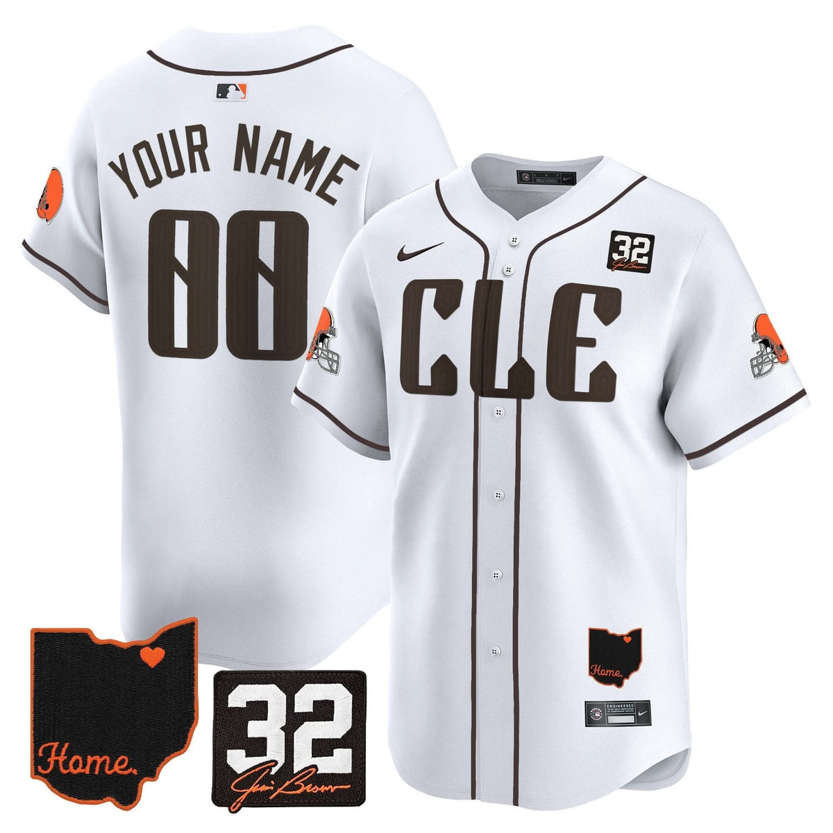 Cleveland Guardians #32 Jim Brown Memorial & Home Patch Vapor Premier Limited Custom Jersey - Stitched