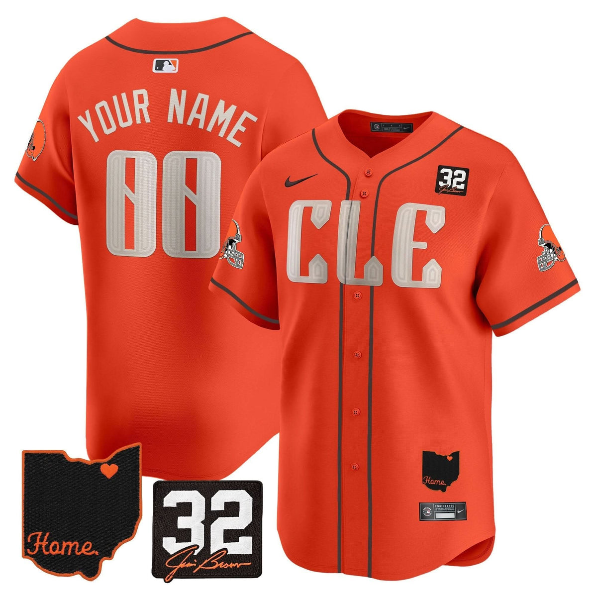 Cleveland Guardians #32 Jim Brown Memorial & Home Patch Vapor Premier Limited Custom Jersey - Stitched