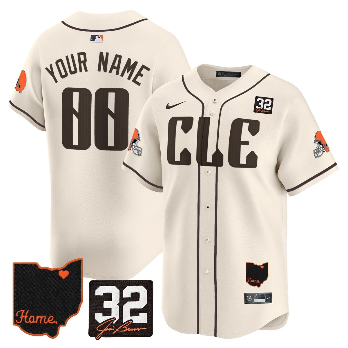Cleveland Guardians #32 Jim Brown Memorial & Home Patch Vapor Premier Limited Custom Jersey - Stitched