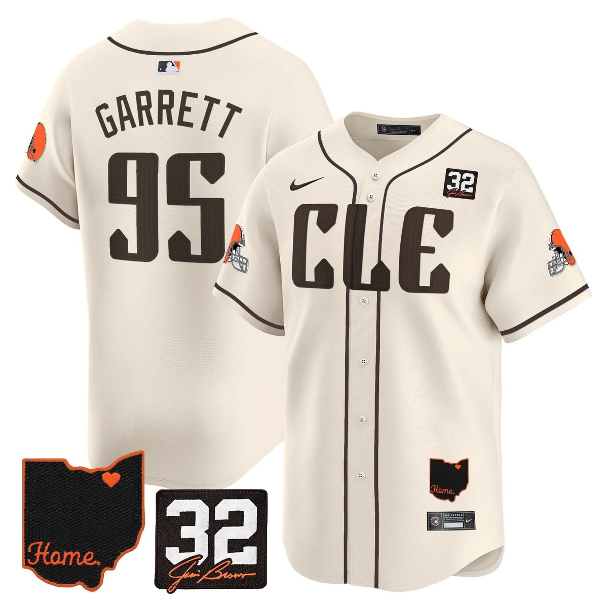 Cleveland Guardians #32 Jim Brown Memorial & Home Patch Vapor Premier Limited Jersey - Stitched