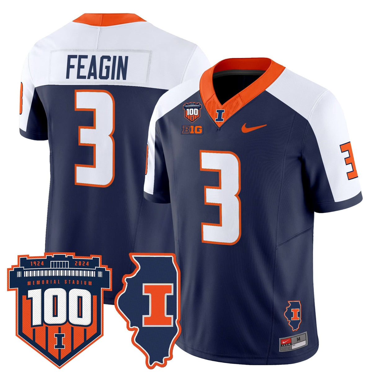 Illinois Fighting Illini 100th Memorial Stadium Patch Vapor Limited Jersey-Cuztomshoes