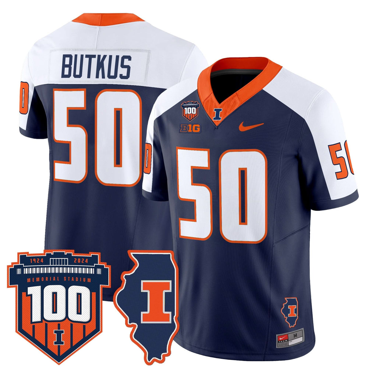 Illinois Fighting Illini 100th Memorial Stadium Patch Vapor Limited Jersey-Cuztomshoes