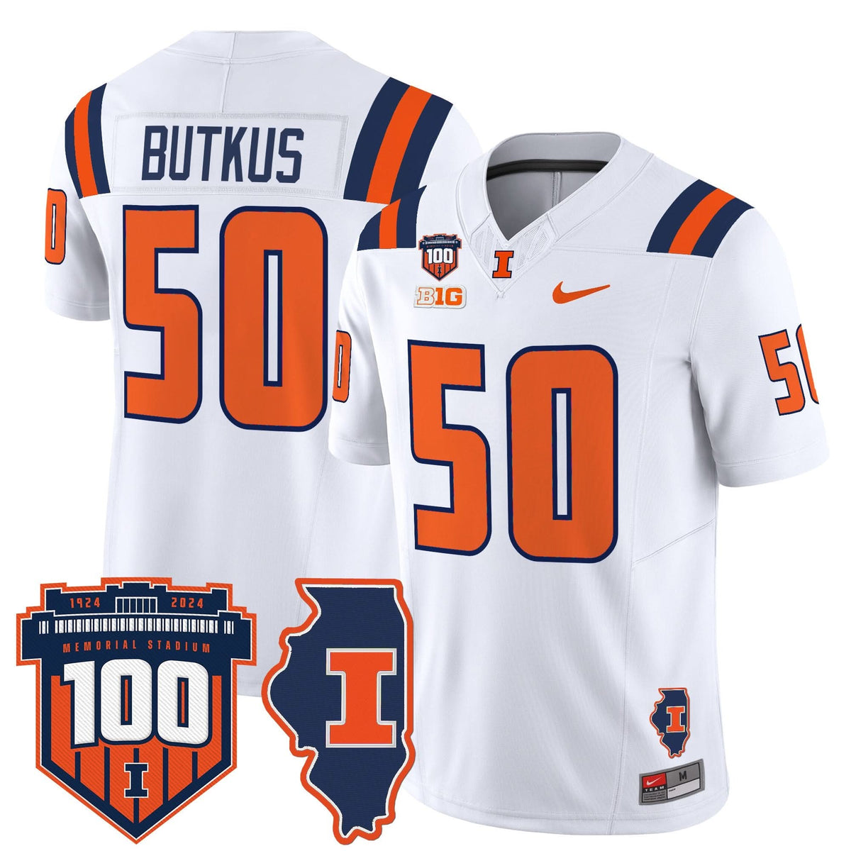 Illinois Fighting Illini 100th Memorial Stadium Patch Vapor Limited Jersey-Cuztomshoes
