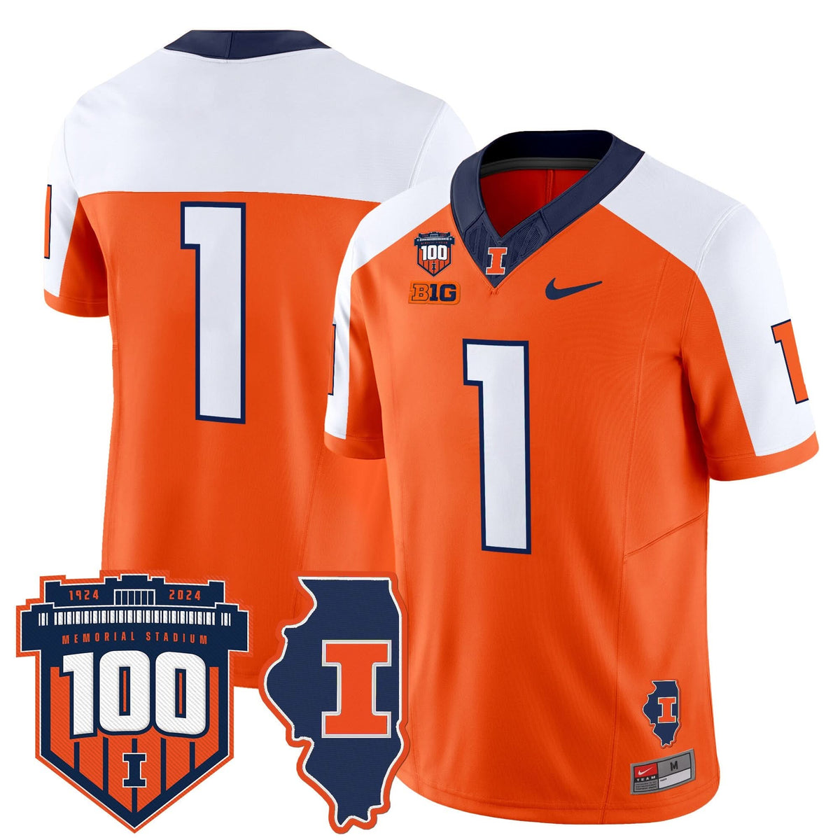 Illinois Fighting Illini 100th Memorial Stadium Patch Vapor Limited Jersey-Cuztomshoes