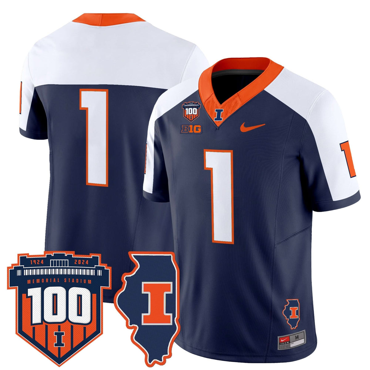 Illinois Fighting Illini 100th Memorial Stadium Patch Vapor Limited Jersey-Cuztomshoes