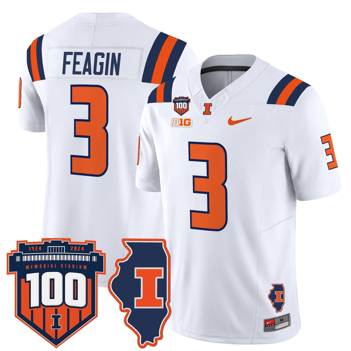 Illinois Fighting Illini 100th Memorial Stadium Patch Vapor Limited Jersey-Cuztomshoes