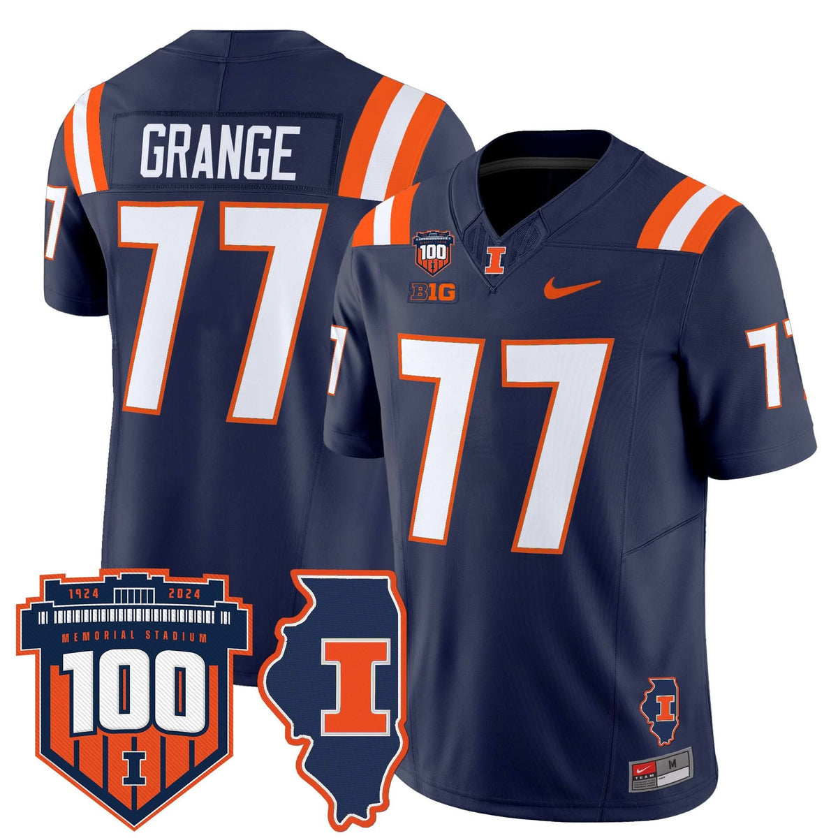 Illinois Fighting Illini 100th Memorial Stadium Patch Vapor Limited Jersey-Cuztomshoes