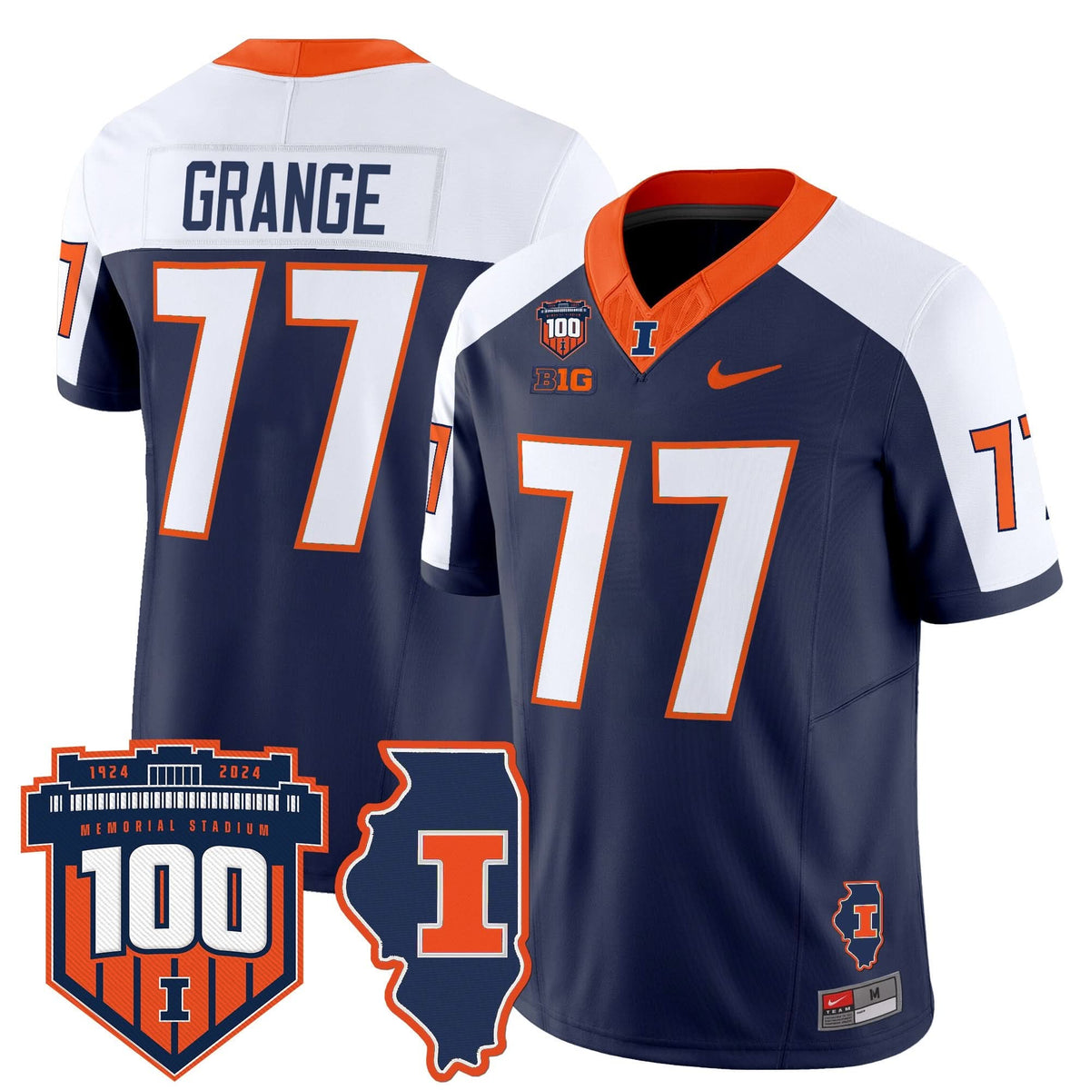 Illinois Fighting Illini 100th Memorial Stadium Patch Vapor Limited Jersey-Cuztomshoes