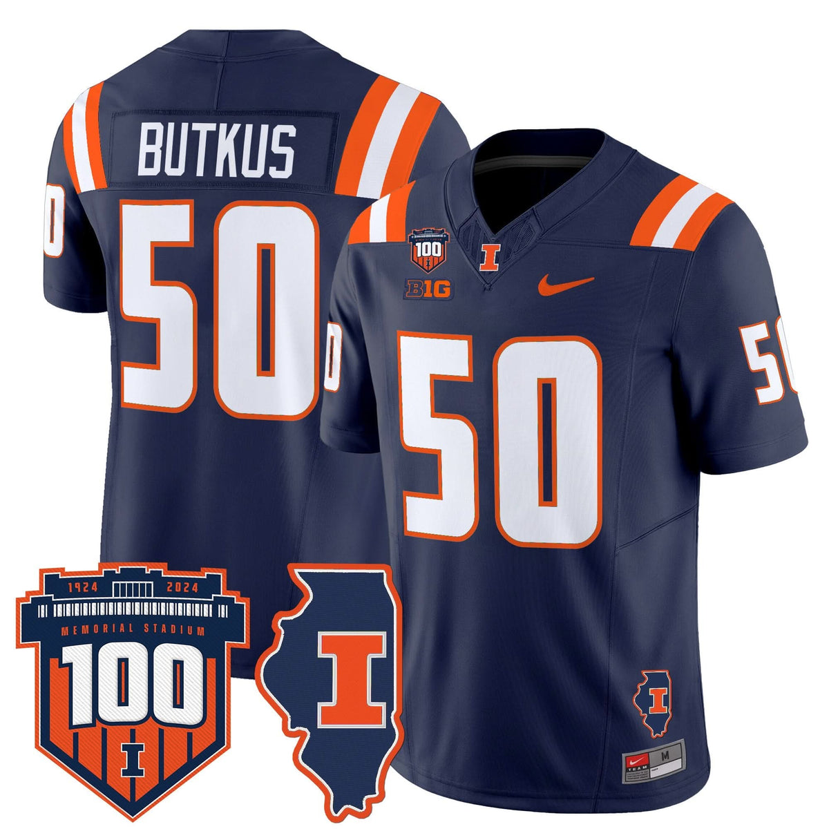 Illinois Fighting Illini 100th Memorial Stadium Patch Vapor Limited Jersey-Cuztomshoes