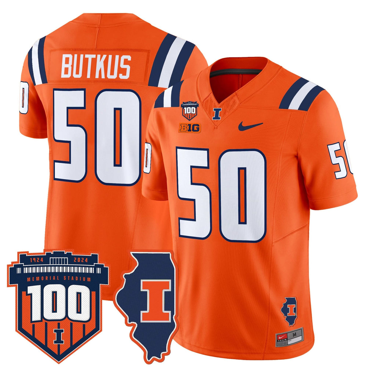 Illinois Fighting Illini 100th Memorial Stadium Patch Vapor Limited Jersey-Cuztomshoes