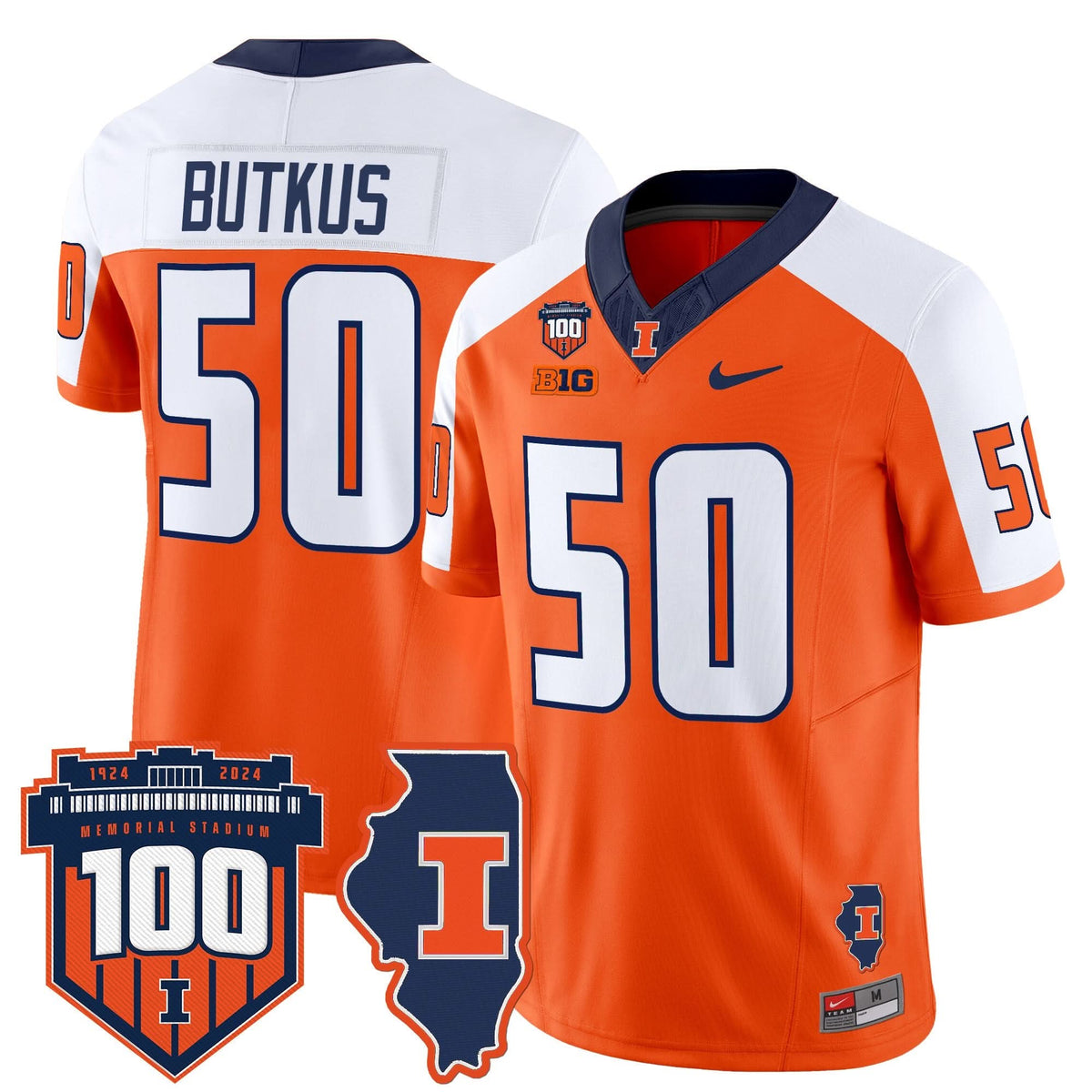 Illinois Fighting Illini 100th Memorial Stadium Patch Vapor Limited Jersey-Cuztomshoes