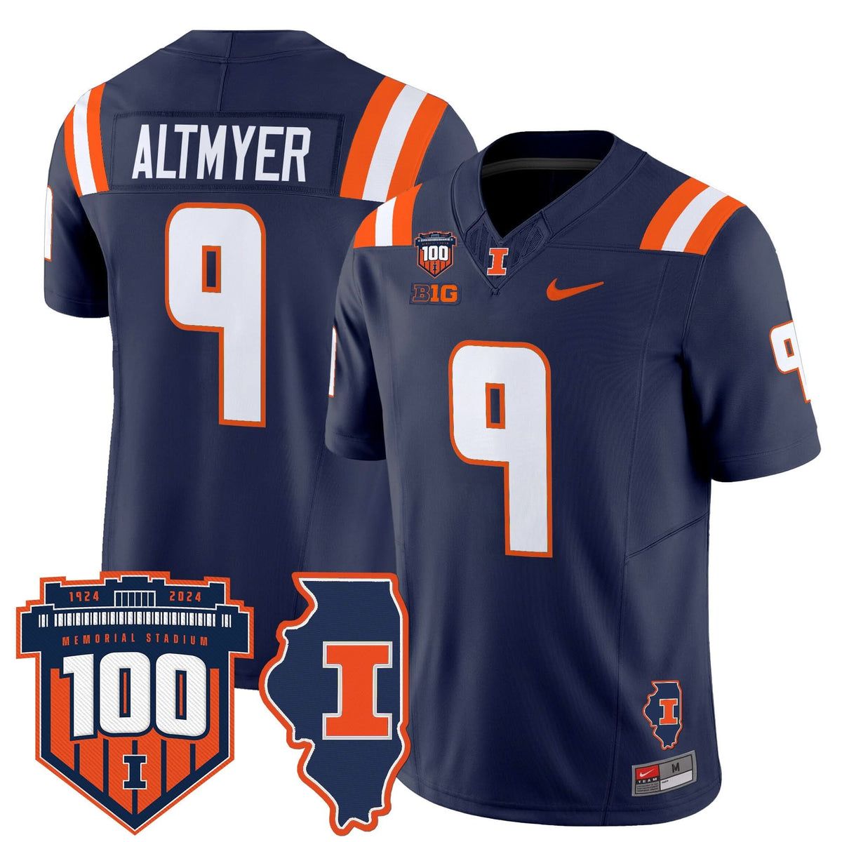 Illinois Fighting Illini 100th Memorial Stadium Patch Vapor Limited Jersey-Cuztomshoes