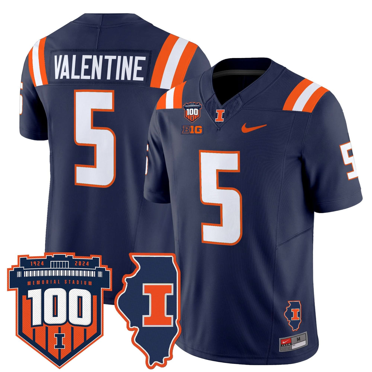 Illinois Fighting Illini 100th Memorial Stadium Patch Vapor Limited Jersey-Cuztomshoes