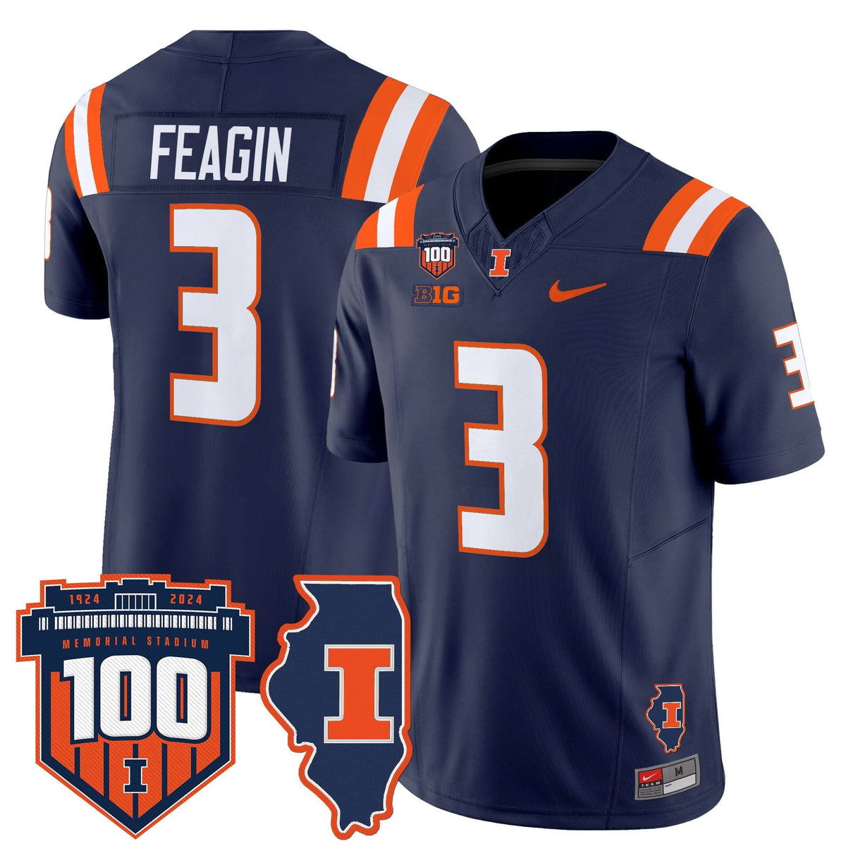 Illinois Fighting Illini 100th Memorial Stadium Patch Vapor Limited Jersey-Cuztomshoes