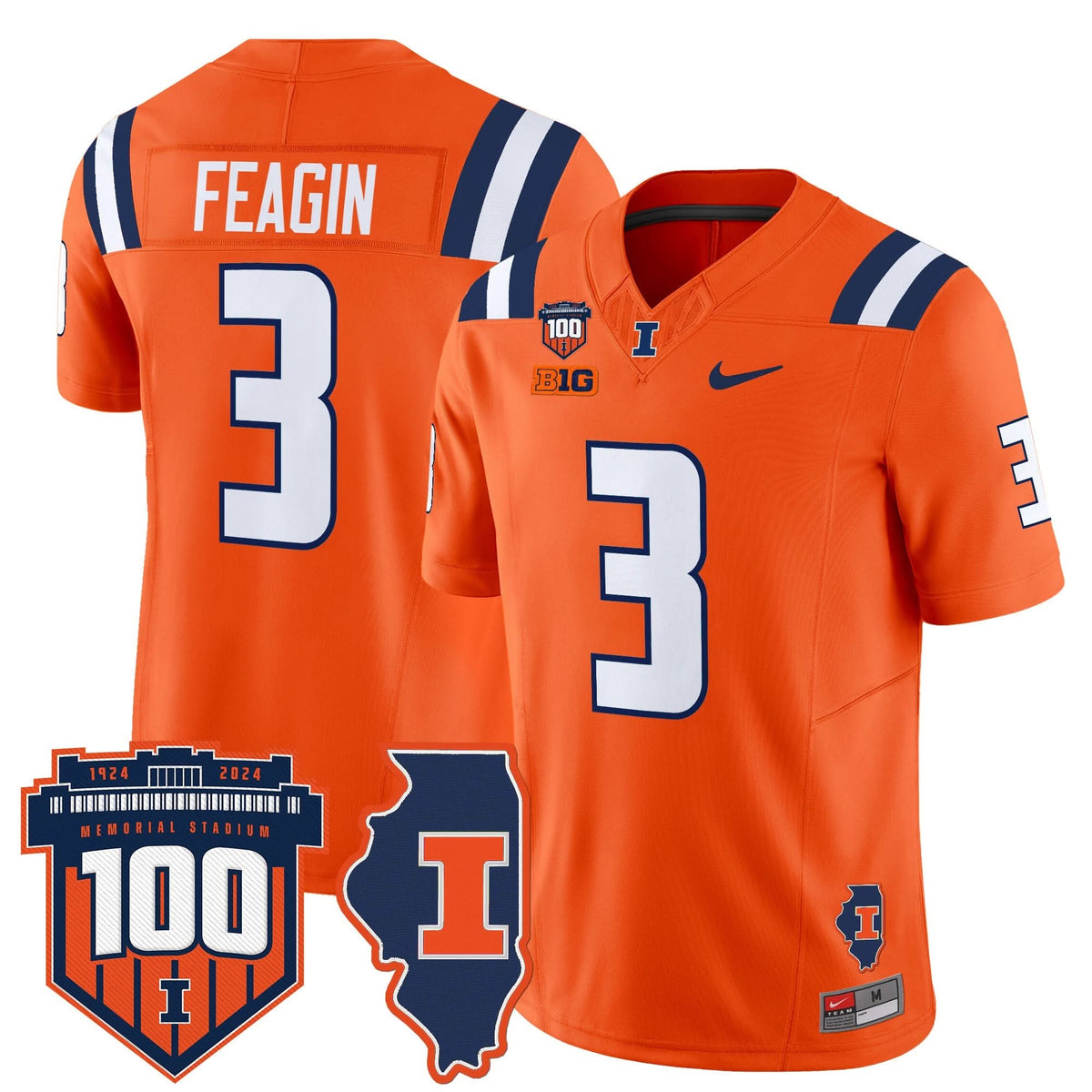 Illinois Fighting Illini 100th Memorial Stadium Patch Vapor Limited Jersey-Cuztomshoes