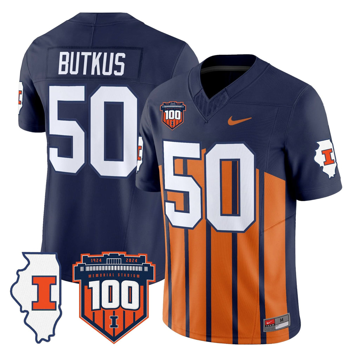 Illinois Fighting Illini 100th Memorial Stadium Patch Vapor Limited Jersey-Cuztomshoes